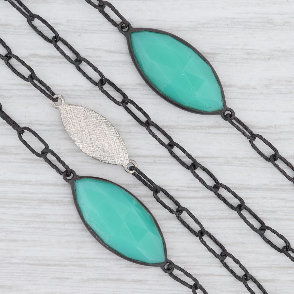 Light Gray New Nina Wynn Green Chrysoprase Layer Necklace Oxidized Sterling Silver 42.5"