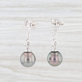 Light Gray Cultured Black Pearl Diamond Dangle Earrings 14k White Gold Pierced Drops