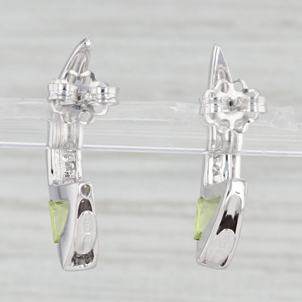 Light Gray 1.56ctw Peridot Diamond Drop Earrings 18k White Gold Pierced