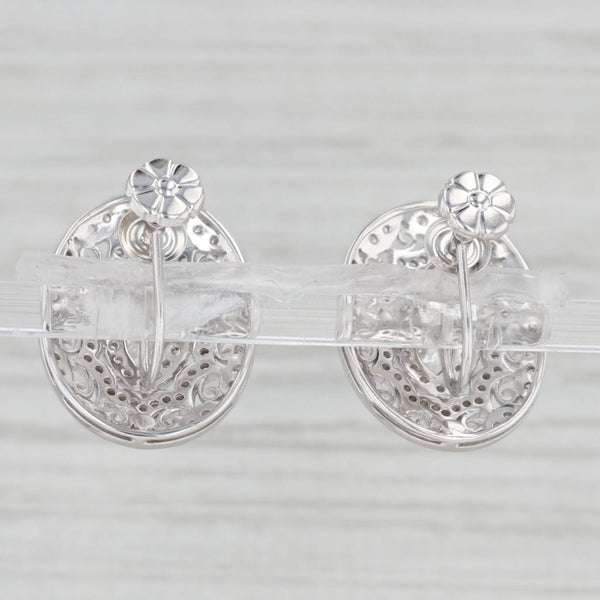 Light Gray 1.22ctw Diamond Ornate Oval Earrings 18k White Gold Non Pierced Screw Back