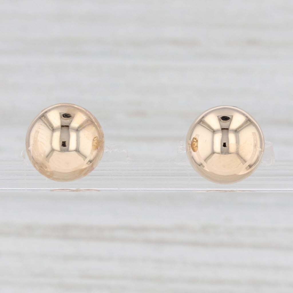 Light Gray Bead Stud Earrings 14k Yellow Gold Pierced 9.3mm studs