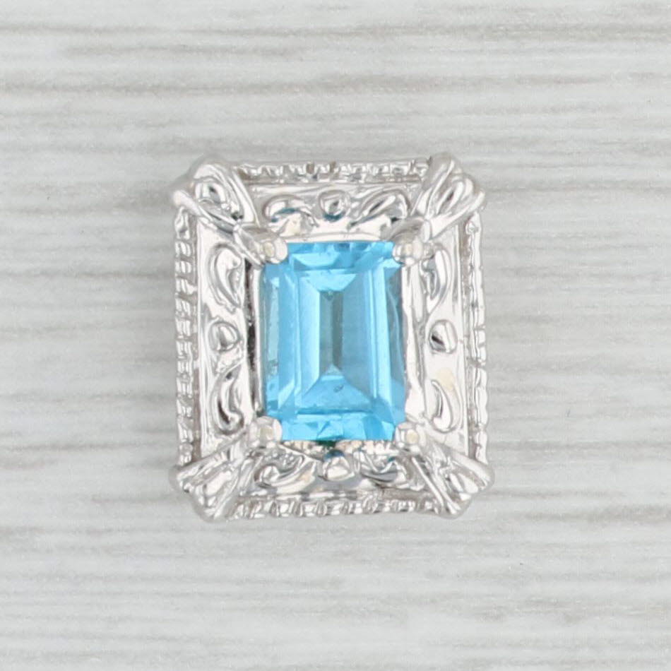 Light Gray Vintage Richard Klein 1.30ct Blue Topaz Solitaire Slide Charm 14k White Gold