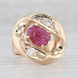 Scarab Ruby Cabochon Diamond Ring 14k Yellow Gold Size 7.25 Cocktail