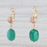 Light Gray Baroque Emerald Drop Earrings 14k Yellow Gold Vintage Floral