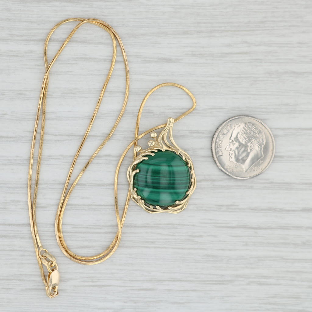 Light Gray Green Malachite Pendant Necklace 14k Yellow Gold 18" Snake Chain