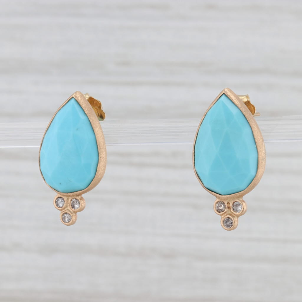 Light Gray New Nina Nguyen Turquoise Diamond Teardrop Earrings 18k Yellow Gold Pierced