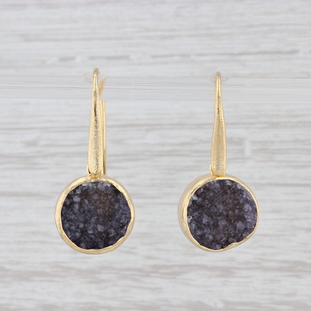 Light Gray New Nina Nguyen Amethyst Druzy Quartz Earrings Sterling Silver 22k Gold Vermeil