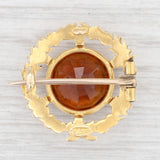 Light Gray Antique 5.50ct Citrine Wreath Pin 15k Yellow Gold Orange Gemstone Brooch