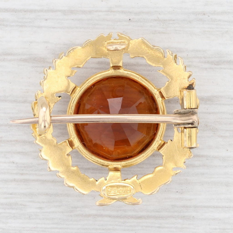 Light Gray Antique 5.50ct Citrine Wreath Pin 15k Yellow Gold Orange Gemstone Brooch