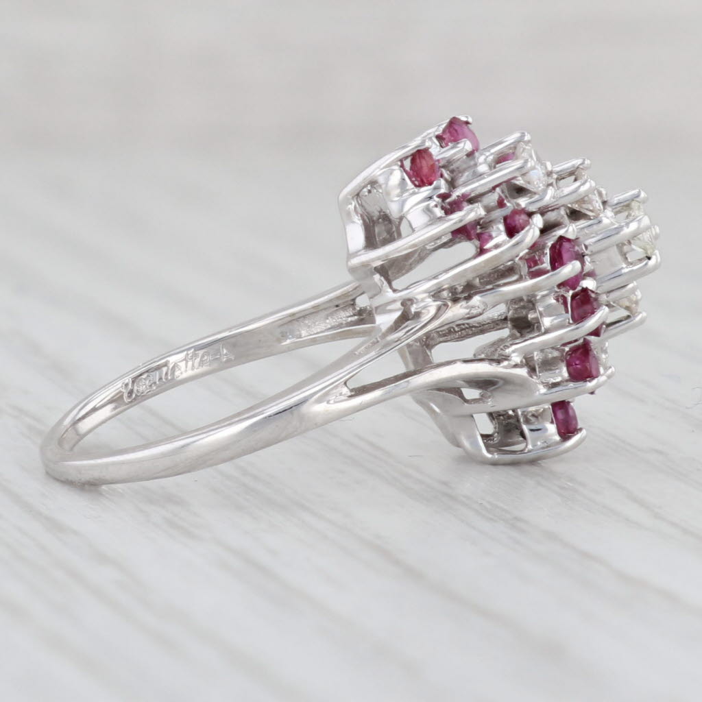 Light Gray 0.64ctw Ruby Diamond Cluster Bypass Ring 14k White Gold Size 6