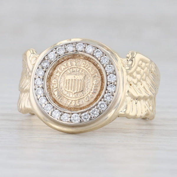 Light Gray United States Coast Guard Signet Diamond Halo Ring 14k Yellow Gold Size 11.5