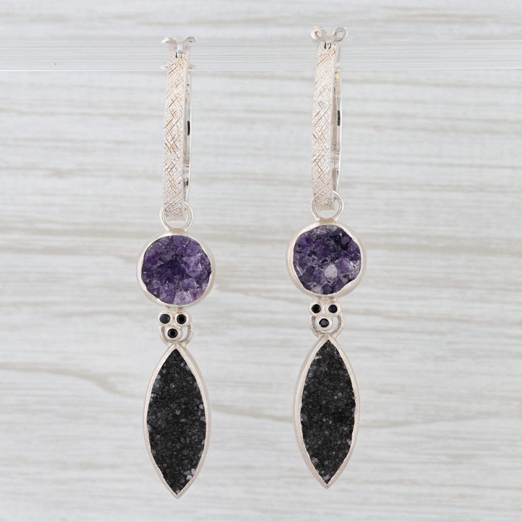 Light Gray New Nina Nguyen Hoop Earrings Sterling Silver Amethyst Black Druzy Spinel Charms