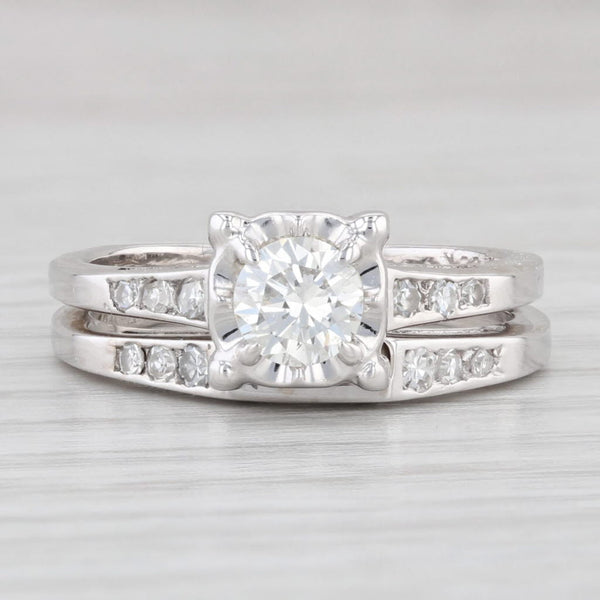 Light Gray 0.58ctw Round Diamond Engagement Ring Wedding Band Bridal Set 14k White Gold