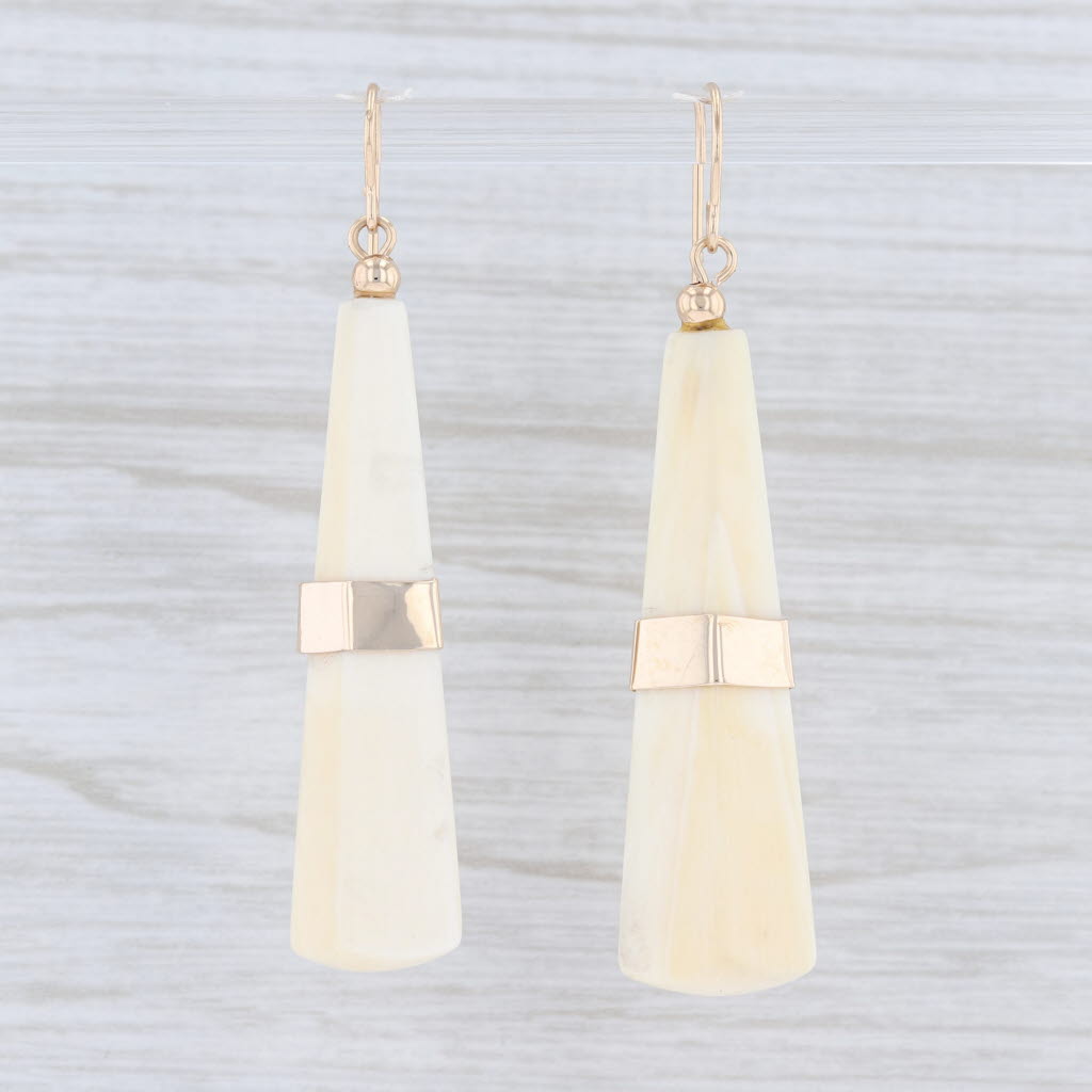 Light Gray Resin Tapering Pyramid Dangle Earrings 14k Yellow Gold Hook Pierced