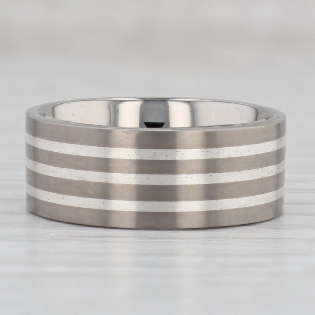 Gray New Men's Titanium Ring Size 7.25 Wedding Band Comfort Fit 2-Toned Striped