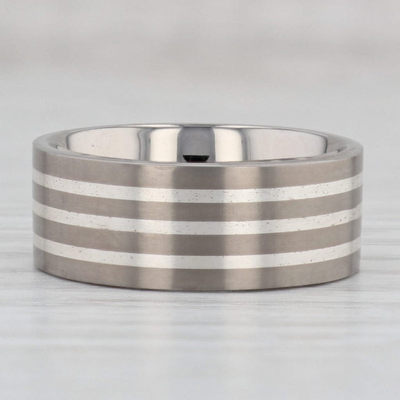 Gray New Men's Titanium Ring Size 7.25 Wedding Band Comfort Fit 2-Toned Striped