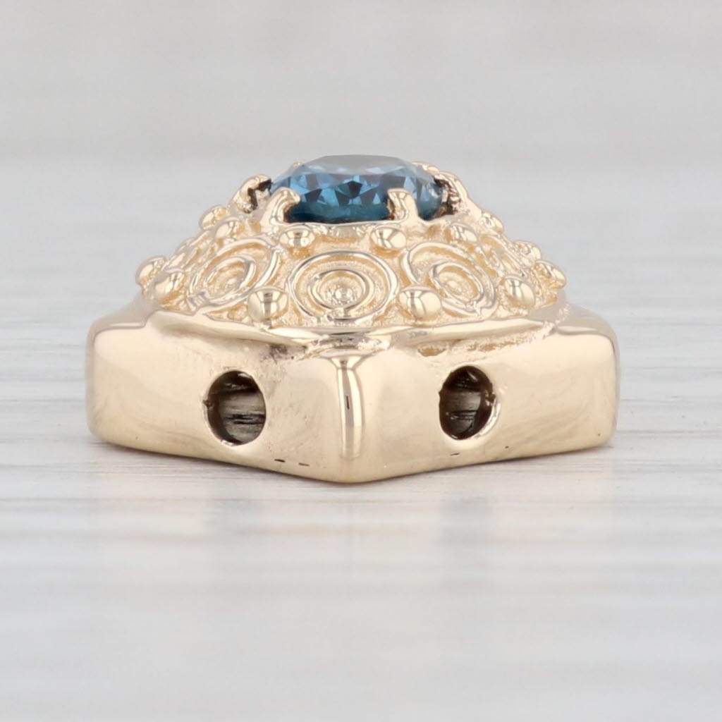 Light Gray 1.50ct Blue Topaz Slide Charm 14k Yellow Gold Vintage Ornate Richard Klein