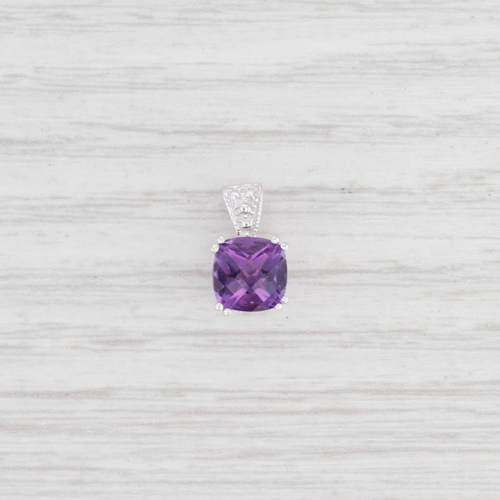 Light Gray New 1.42ct Amethyst Drop Pendant 14k Gold Cushion Solitaire February Birthstone