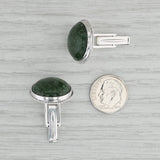 Green Nephrite Jade Cufflinks 14k White Gold Suit Accessories Round Cabochon