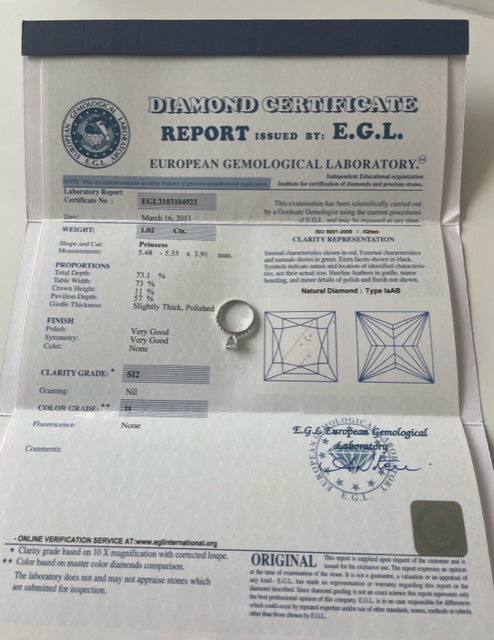 Gray 1.34ctw Princess Diamond Engagement Ring 14k White Gold Size 6 EGL Cert