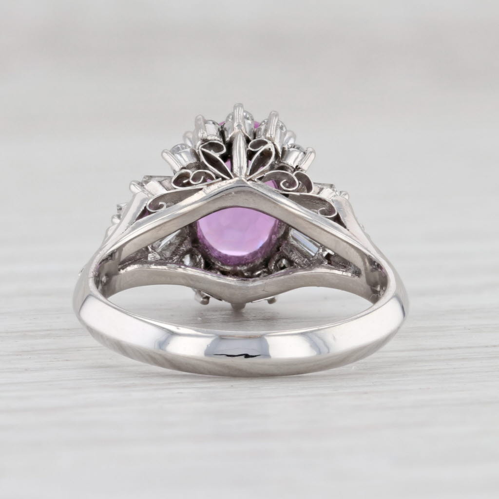 Light Gray Vintage 2.60ctw Pink Oval Sapphire VS2 Diamond Halo Ring Platinum