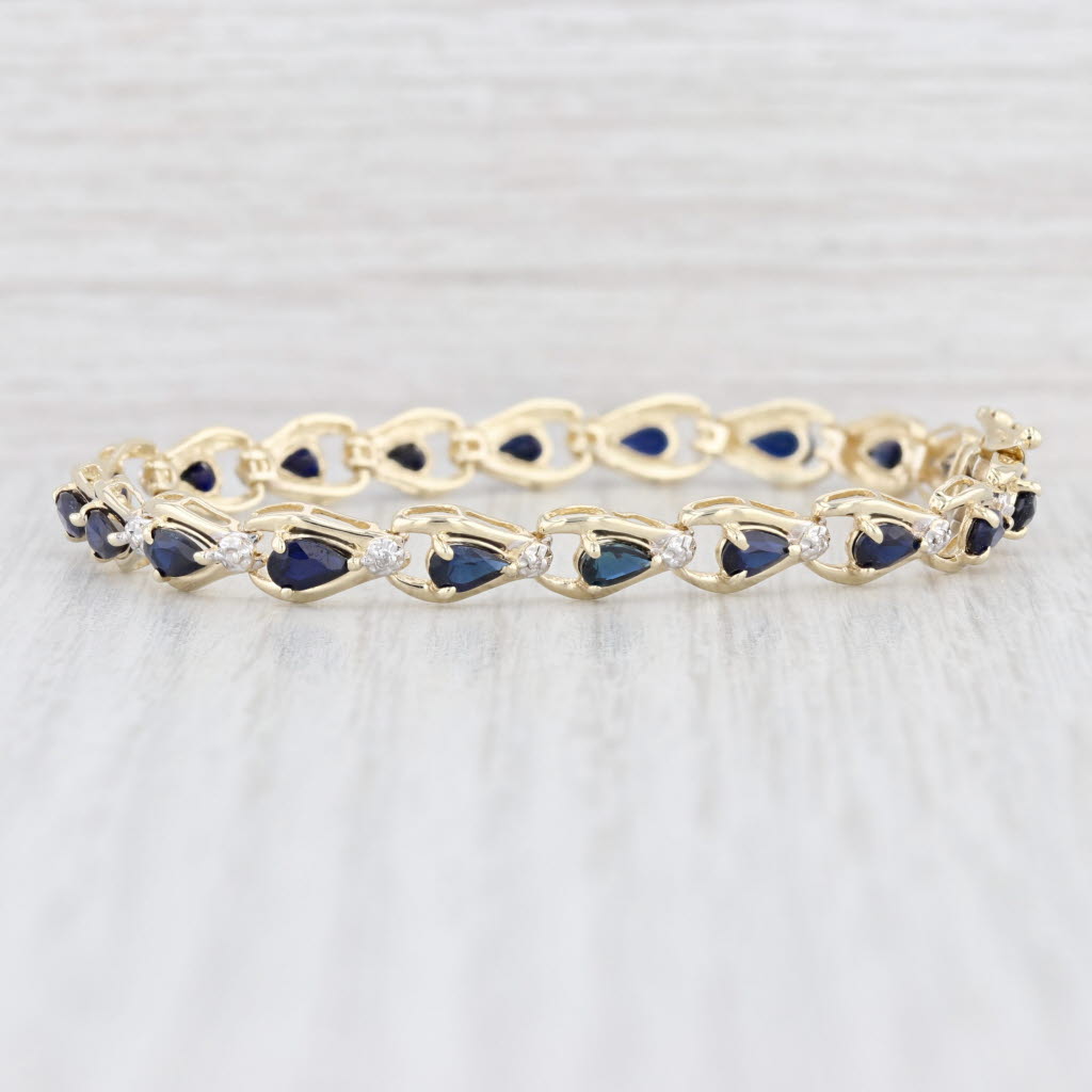 Light Gray 5.24ctw Lab Created Blue Sapphire Diamond Tennis Bracelet 10k Yellow Gold 6.75"