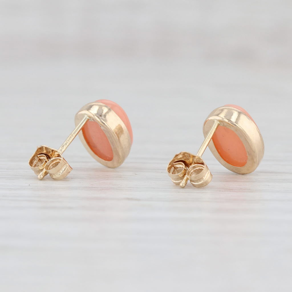 Light Gray Vintage Pink Opal Stud Earrings 14k Yellow Gold Oval Studs October Birthstone