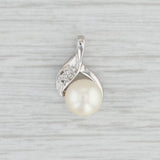 Cultured Pearl Diamond Pendant 14k White Gold Small Flower Drop