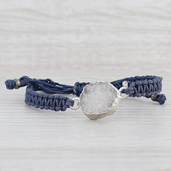 Light Gray New Nina Nguyen White Druzy Quartz Blue Woven Cord Bracelet Adjustable 6-9.5"