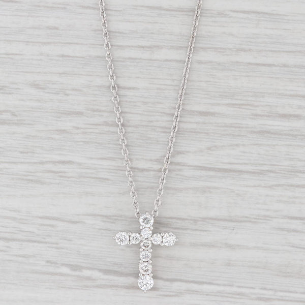 Light Gray 0.76ctw VS2 Diamond Cross Pendant Necklace 18k White Gold 16” Cable Chain