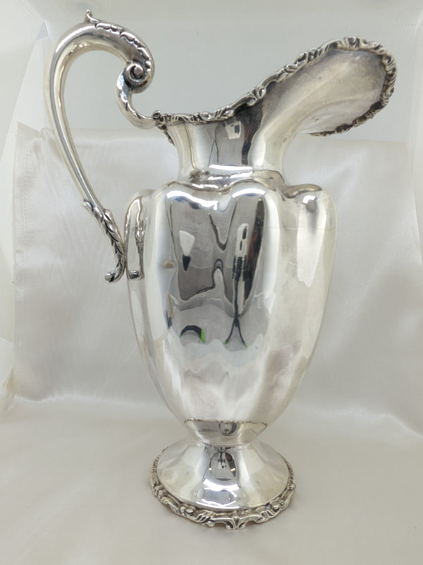 Gray Vintage Water Pitcher w/ Handle AAG Mexico Sterling Silver 10" Floral Holloware
