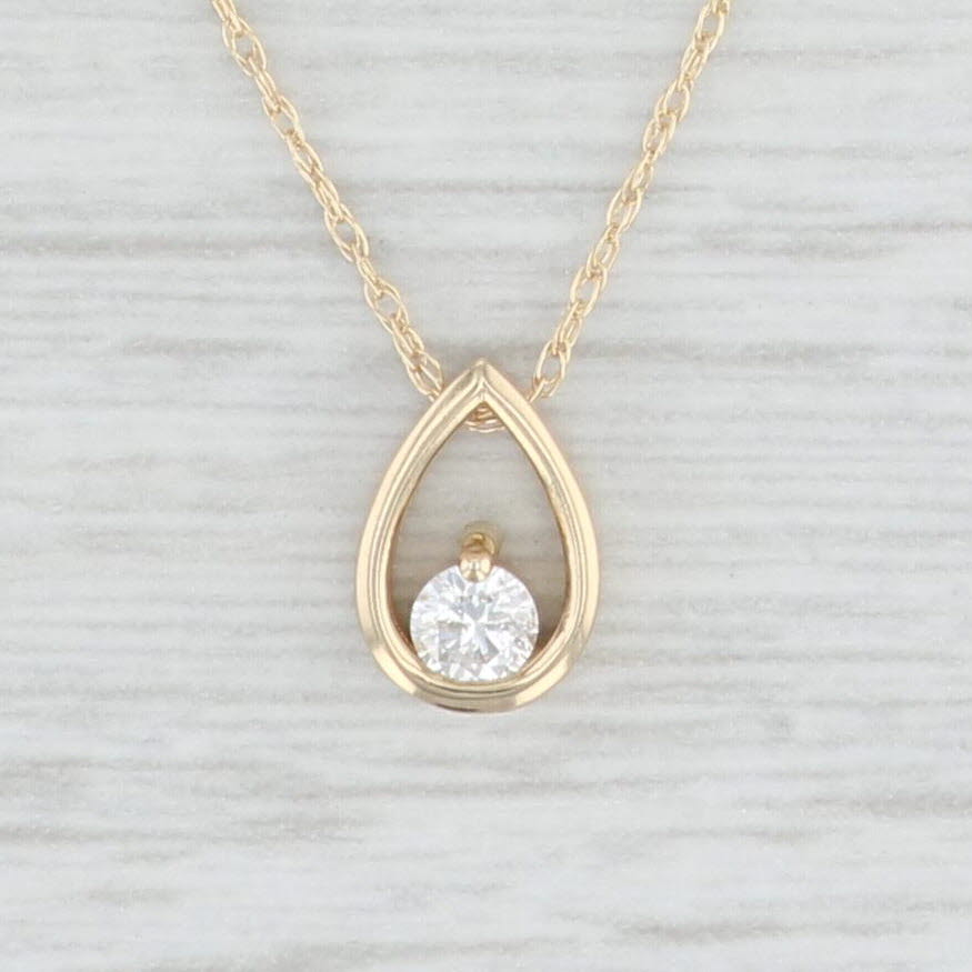 Light Gray New 0.10ct Diamond Teardrop Pendant Necklace 14k Yellow Gold 18"