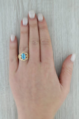 1.48ct Oval Blue Topaz Solitaire Floral Ring 14k Yellow Gold Size 7