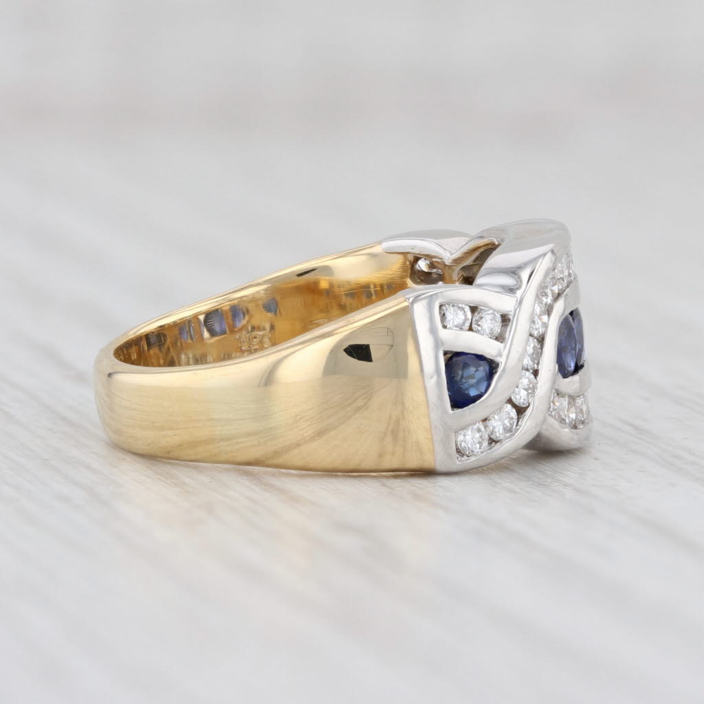 Light Gray 1.1ctw Blue Sapphire White Diamond Ring 18k Gold Platinum Size 5.5