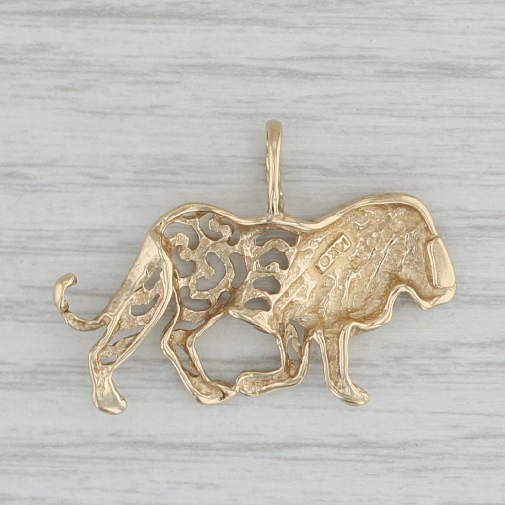 Gray Lion Pendant 14k Yellow Gold King of the Jungle Animal Jewelry