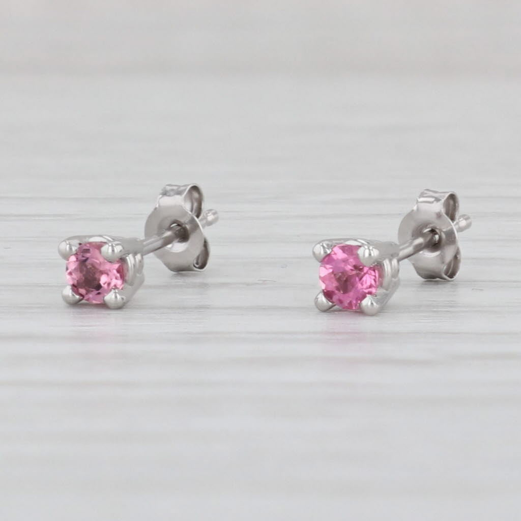 Light Gray New 0.20ctw Pink Tourmaline Stud Earrings 14k White Gold Round Solitaire Studs