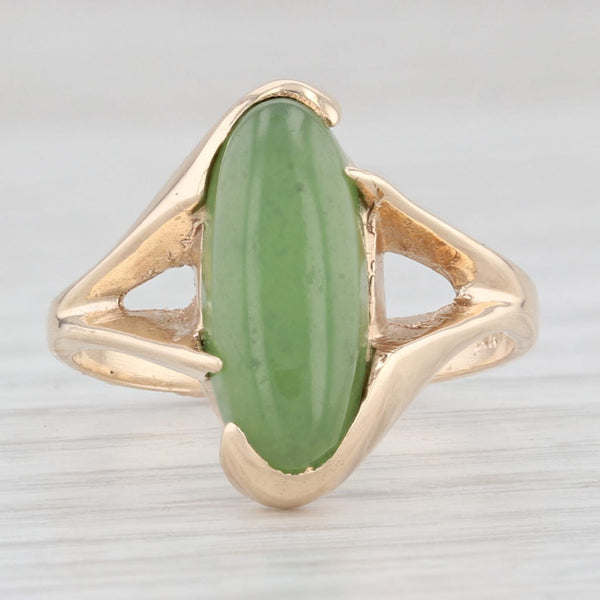 Light Gray Green Nephrite Jade Solitaire Ring 14k Yellow Gold Size 6.75 Oval Cabochon
