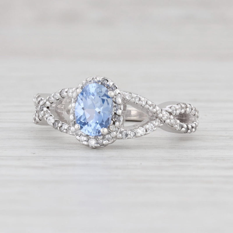 0.96ctw Blue Purple Sapphire Diamond Halo Ring 14k White Gold Oval Engagement