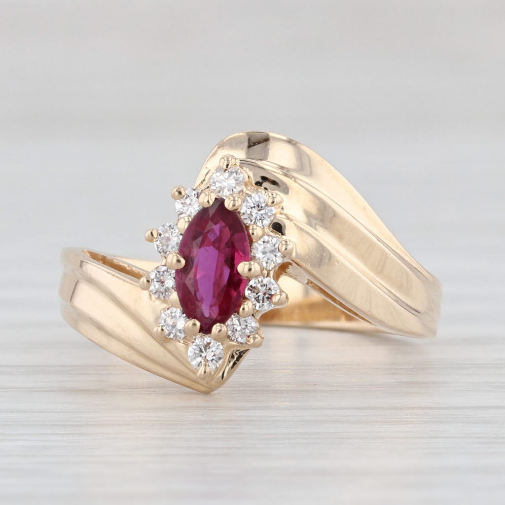 Light Gray 0.48ctw Marquise Ruby Diamond Halo Bypass Ring 14k Yellow Gold Size 6.5