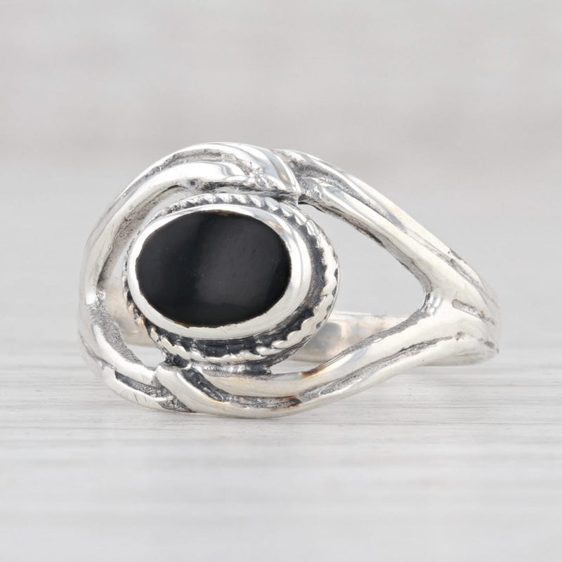 Light Gray Onyx Solitaire Ring Sterling Silver Size 7.25 Oval Black Gemstone