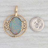 Multi-Color Opal Doublet Solitaire Pendant 18k Yellow Gold Ornate Statement