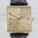 Tan Vintage Juvenia 18k Solid Yellow Gold Mens Automatic Square Watch Quadrant Dial