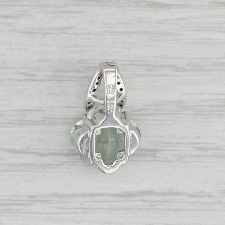 Gray New Green Amethyst Diamond Flower Drop Pendant 14k White Gold Prasiolite