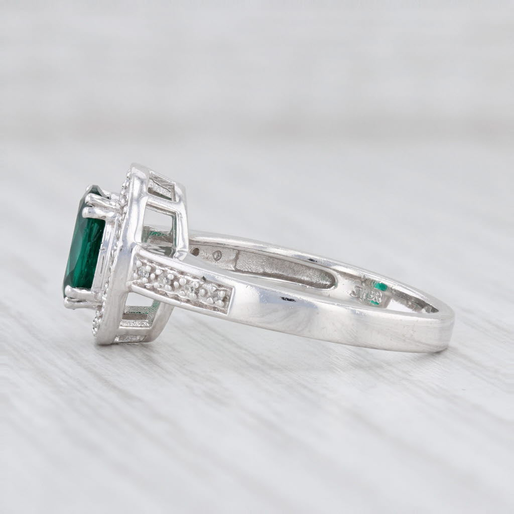 Light Gray New Lab Created Emerald Diamond Halo Ring 10k White Gold Sz 6.75 May Birthstone