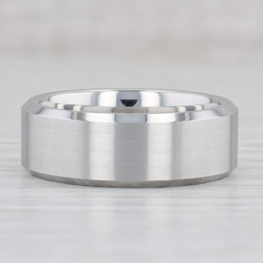 Light Gray New Men's Brushed Tungsten Ring Beveled Comfort Fit Wedding Band Size 10