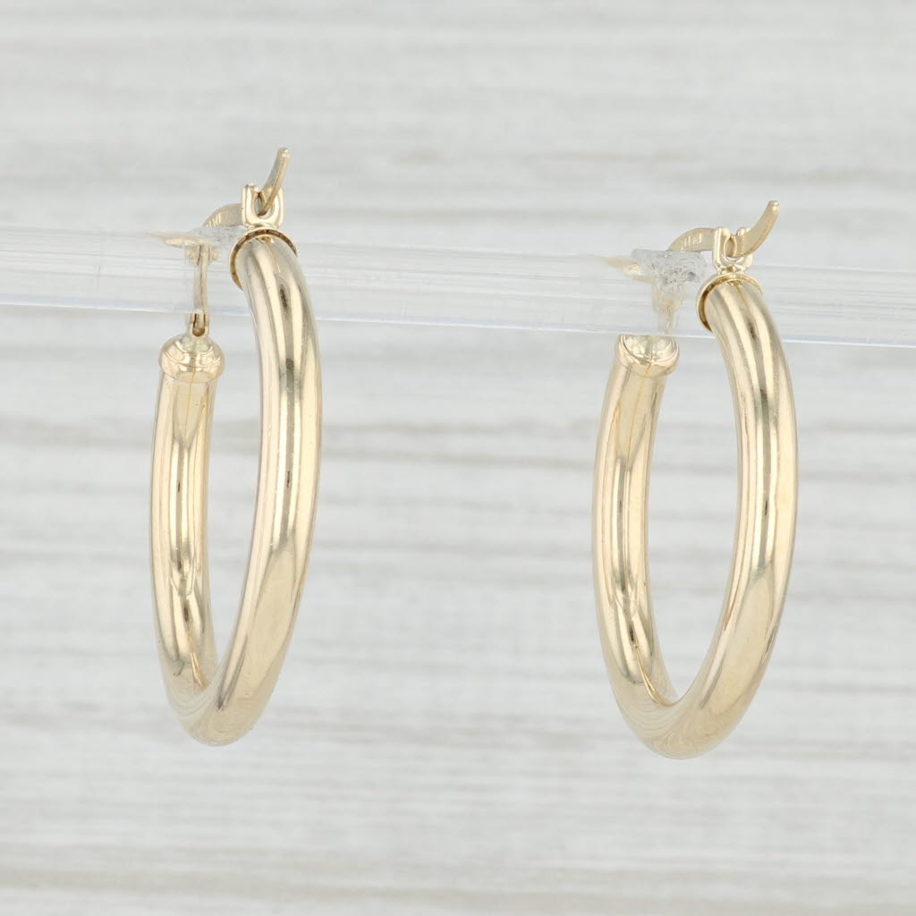 Light Gray New Round Hoop Earrings 14k Yellow Gold 3 x 26mm Pierced Hoops