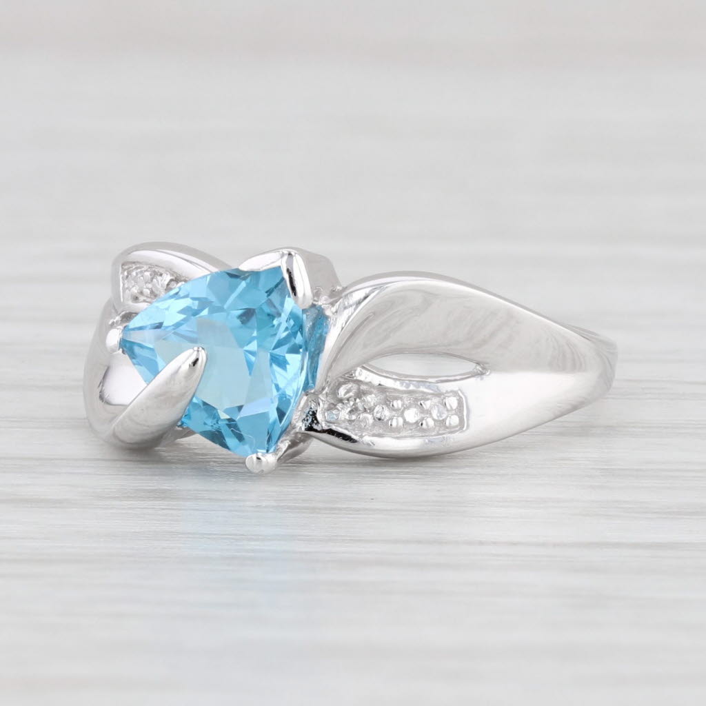 Light Gray 1.46ct Trillion Blue Topaz Diamond Ring 10k White Gold Size 6.75 Bypass