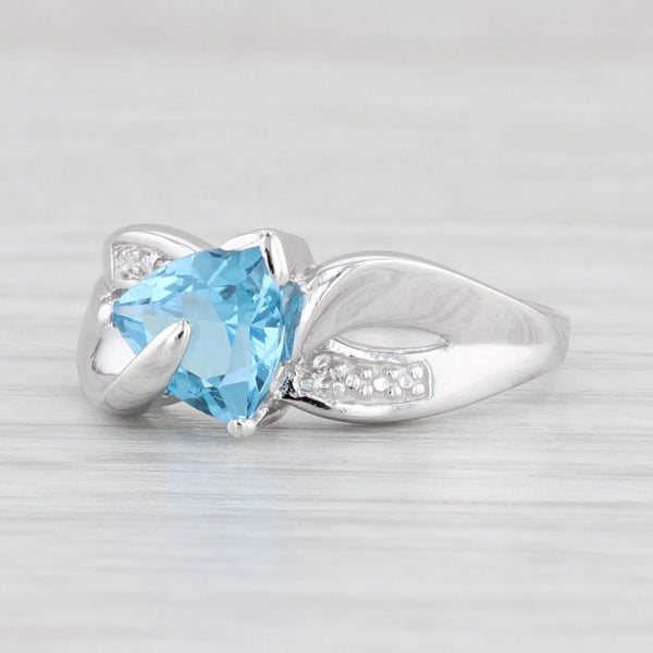 Light Gray 1.46ct Trillion Blue Topaz Diamond Ring 10k White Gold Size 6.75 Bypass