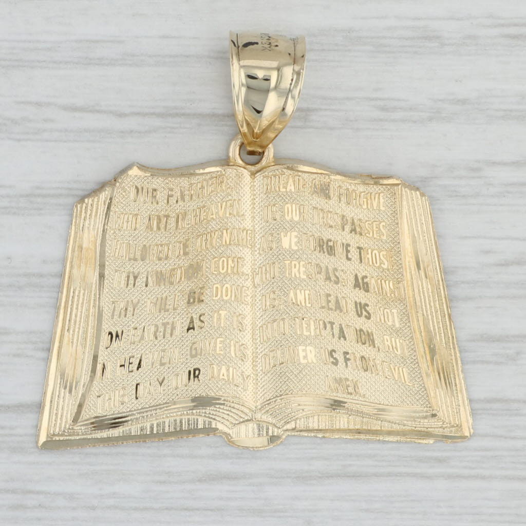 Light Gray The Lord's Prayer Book Bible Pendant 10k Yellow Gold Religious Jewelry