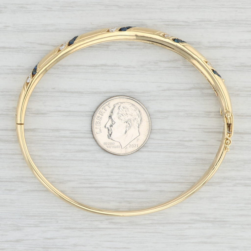 1.65ctw Diamond Sapphire Bangle Bracelet 18k Yellow Gold 6.5" 5.5mm
